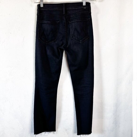 Mother The Mid Rise Dazzler Ankle Wash Deep End Black Size 27 Fray Straight Leg - Picture 6 of 12